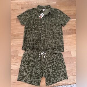 Dandy Del Mar - The Tropez Terry Cloth Set in Green Berdea Tayana print Size XL
